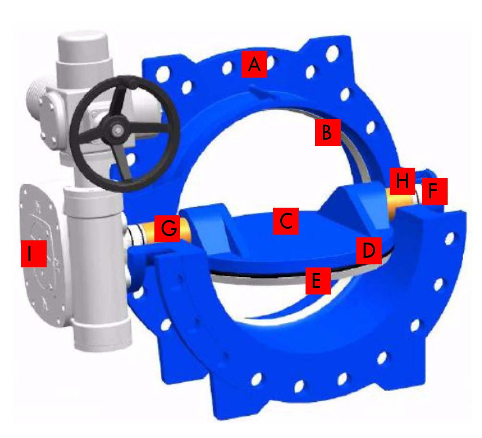 The cross-sectional diagram of double eccentric butterfly valve EPDM seal ring double flanged 20in 150lb