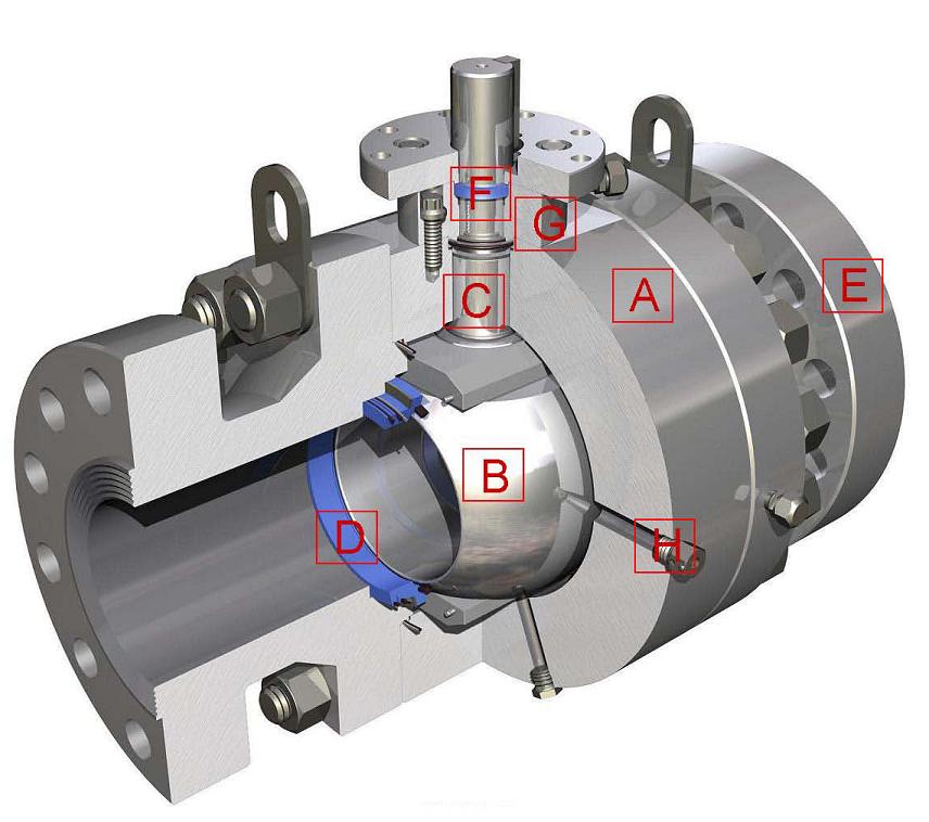 The cross-sectional diagram of forged floating ball valve 3in 600Lb flange end with handle