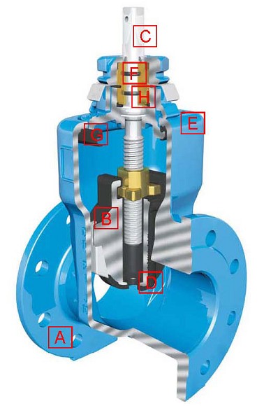 the Cross-sectional diagram of rubber seated casting steel gate valve 10in 150Lb