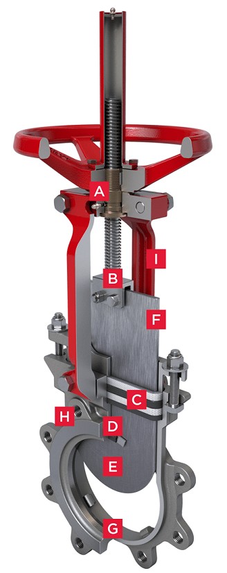 the Cross-sectional diagram of metal seated knife gate valve wafer type 10in 150lb WCB body